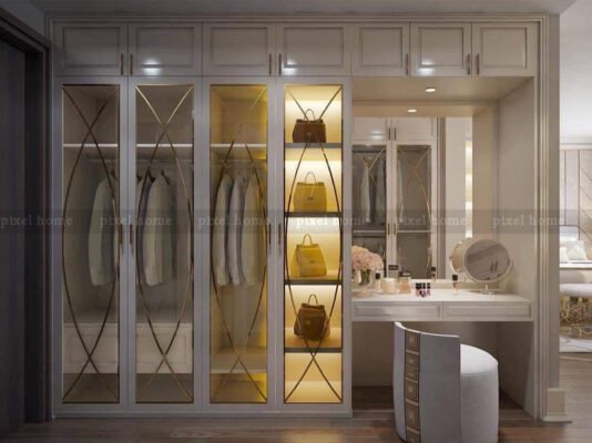 Tủ quần áo gỗ MDF phủ Melamine cánh kính