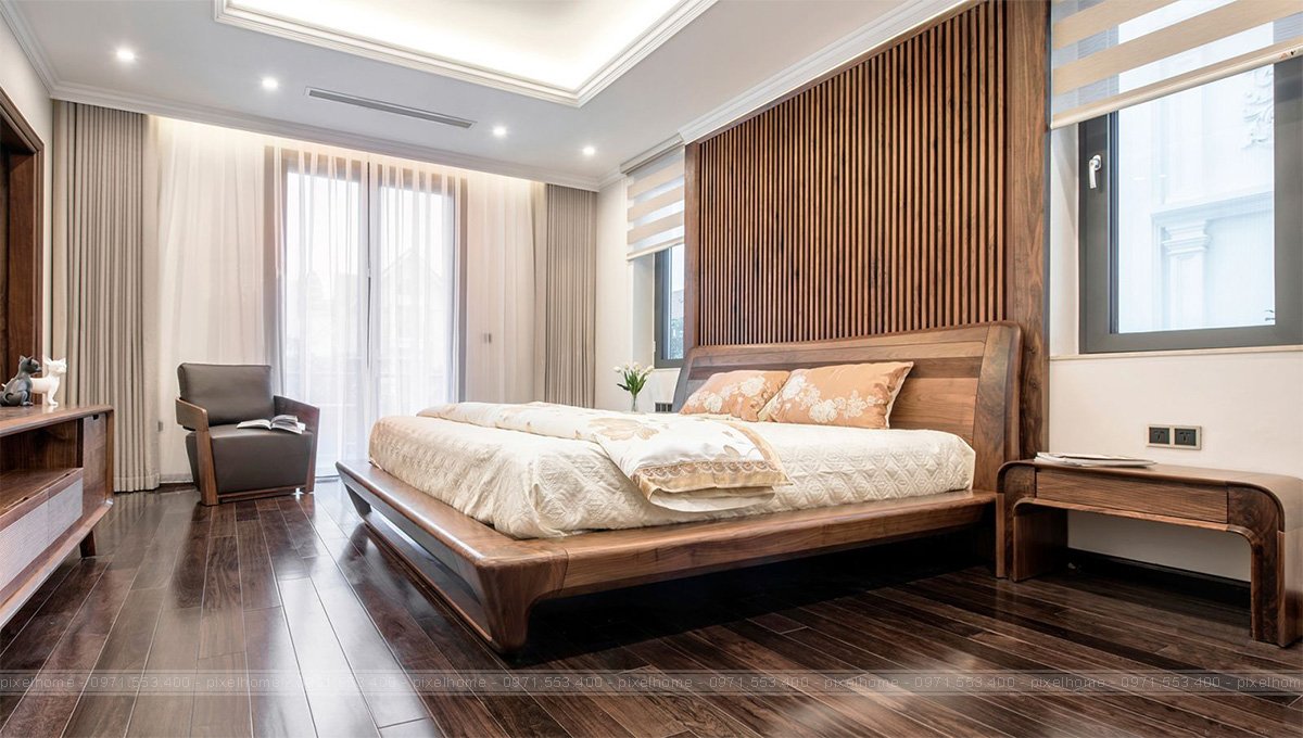 Phòng ngủ gỗ óc chó sang trọng (nguồn ảnh tham khảo)