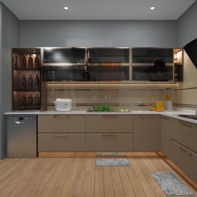 Tủ bếp inox cánh kính sang trọng (ảnh tham khảo)