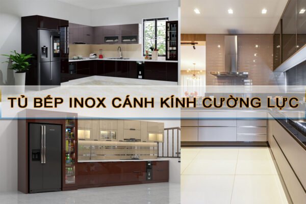 Tủ bếp inox cánh kính cường lực Pixel Home