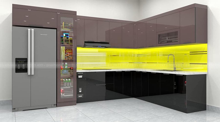 Tủ bếp inox cánh kính mẫu 6