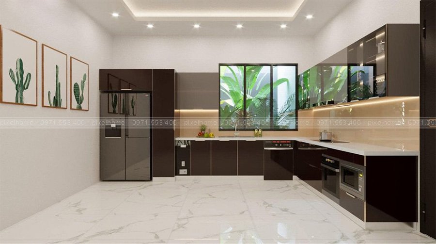 Tủ bếp inox cánh kính mẫu 3