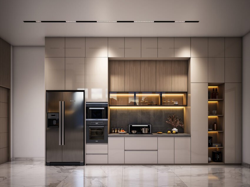 Tủ bếp gỗ MDF cánh phủ Acrylic cao cấp