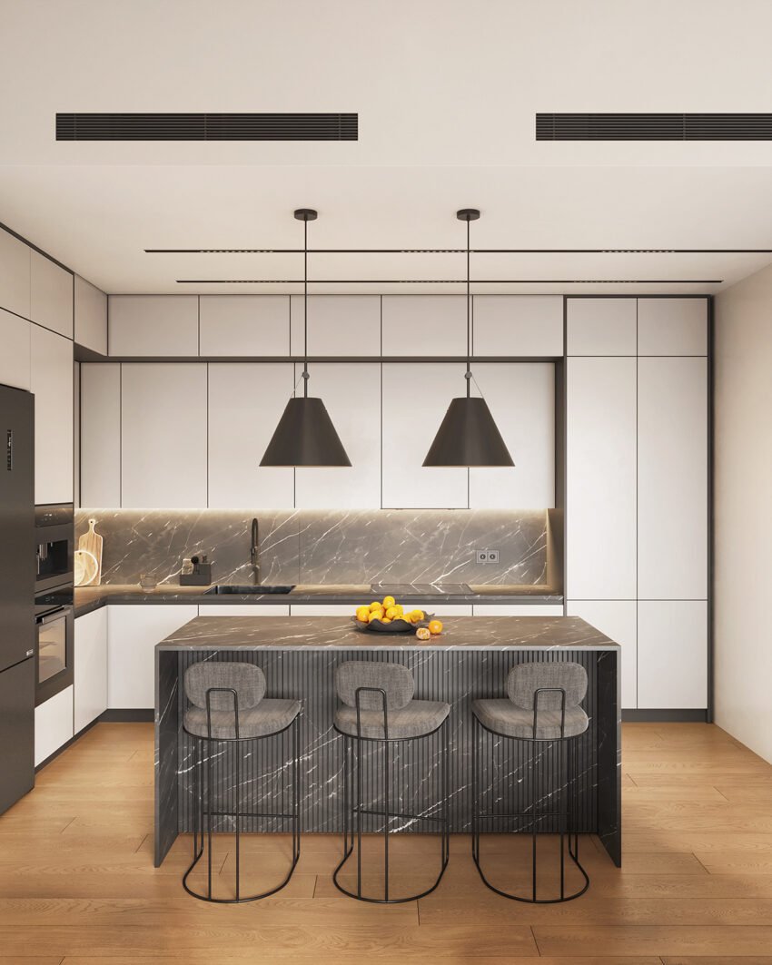Tủ bếp gỗ MDF chống ẩm phủ melamine An Cường cao cấp