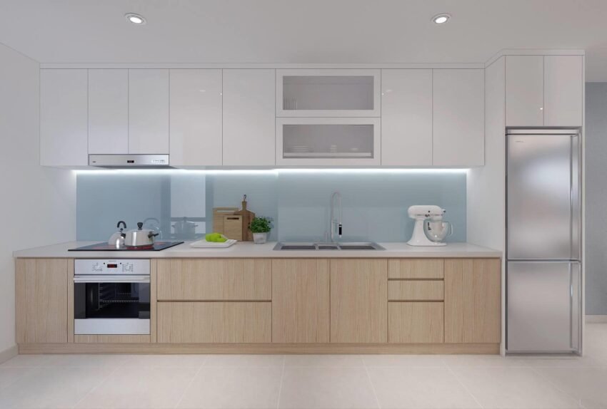 Tủ bếp gỗ MDF chống ẩm phủ Melamine siêu đẹp