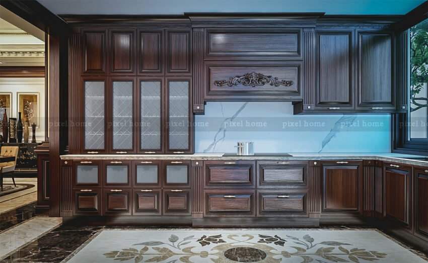 Tủ bếp gỗ óc chó sang trọng