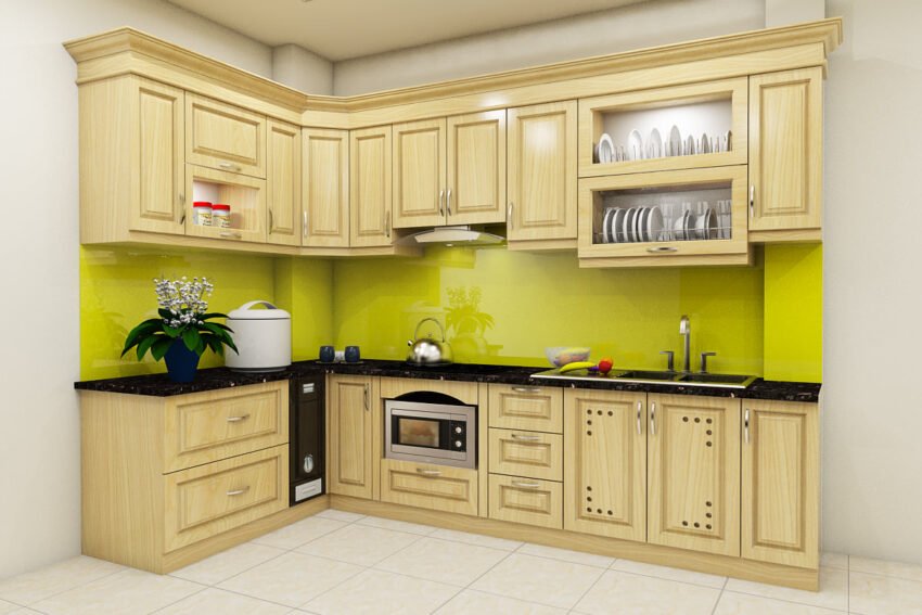 Tủ bếp gỗ sồi Mỹ nhỏ gọn