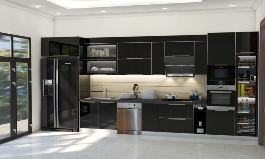 Tủ bếp inox cánh kính cường lực