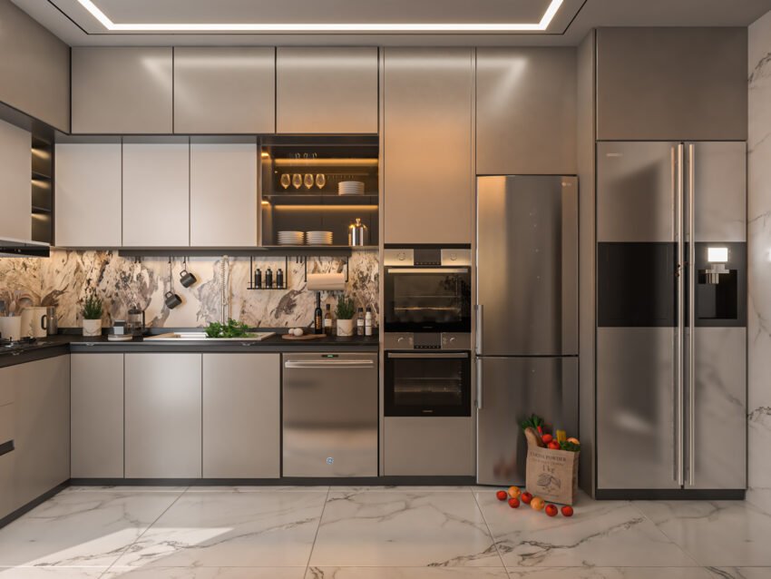 Tủ bếp inox 304 cánh phủ acrylic
