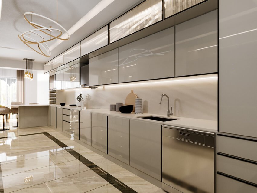 Tủ bếp inox cánh phủ acrylic cao cấp