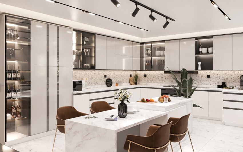 Tủ bếp thùng inox cánh phủ acrylic sang trọng