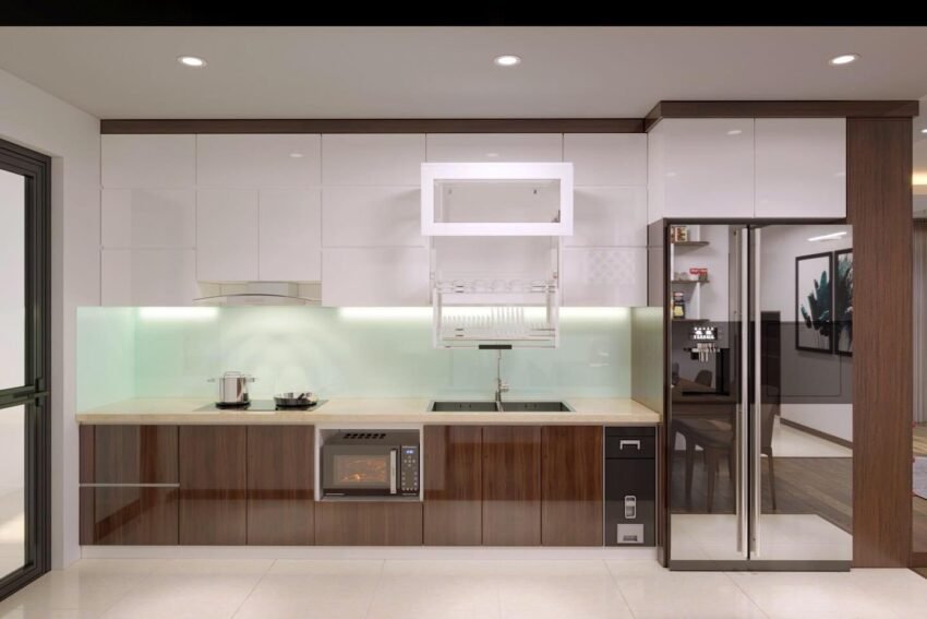 Tủ bếp nhựa Picomat cánh phủ acrylic hiện đại