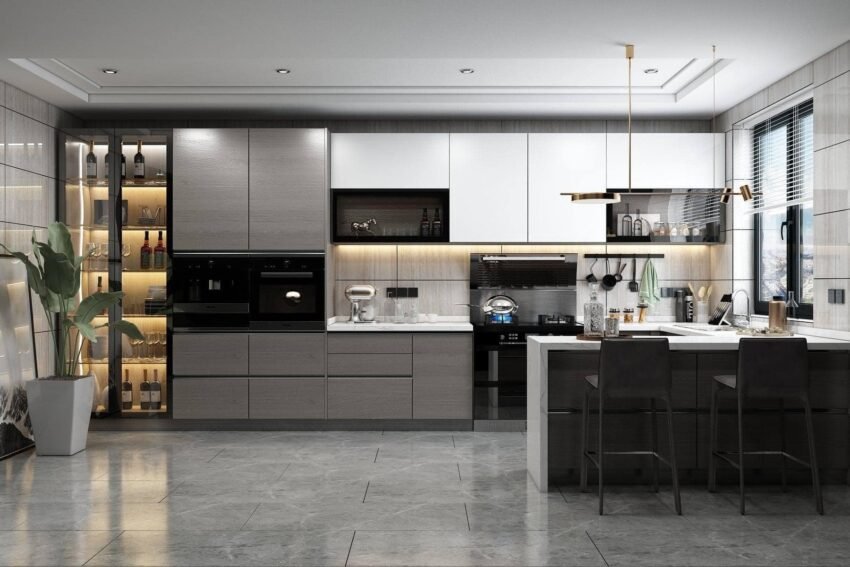 Tủ bếp nhựa cánh gỗ MDF chống ẩm phủ Melamine
