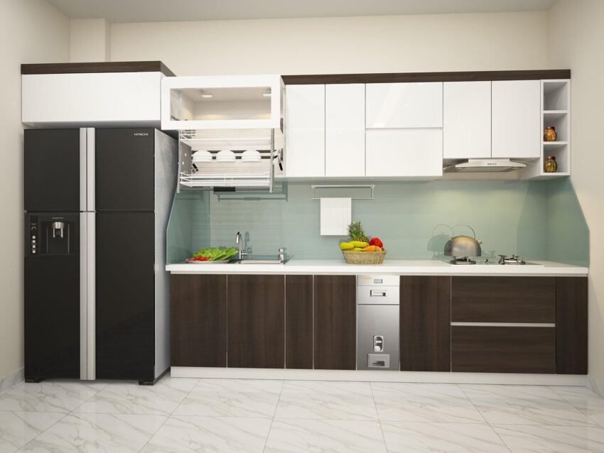Tủ bếp thùng nhựa chống nước cánh gỗ MDF phủ melamine
