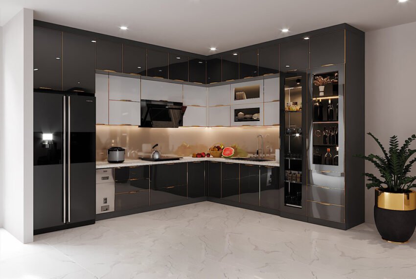 Tủ bếp inox cánh kính cường lực cao cấp