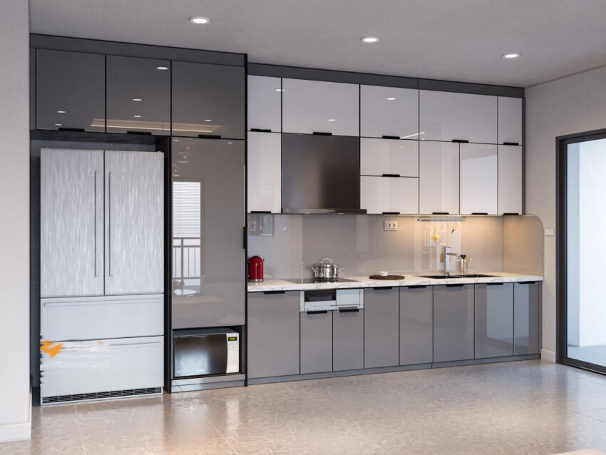 Tủ bếp inox cánh kính cường lực cao cấp