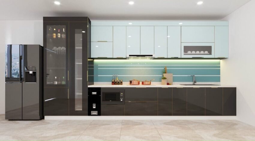 Tủ bếp inox cánh kính cường lực cao cấp