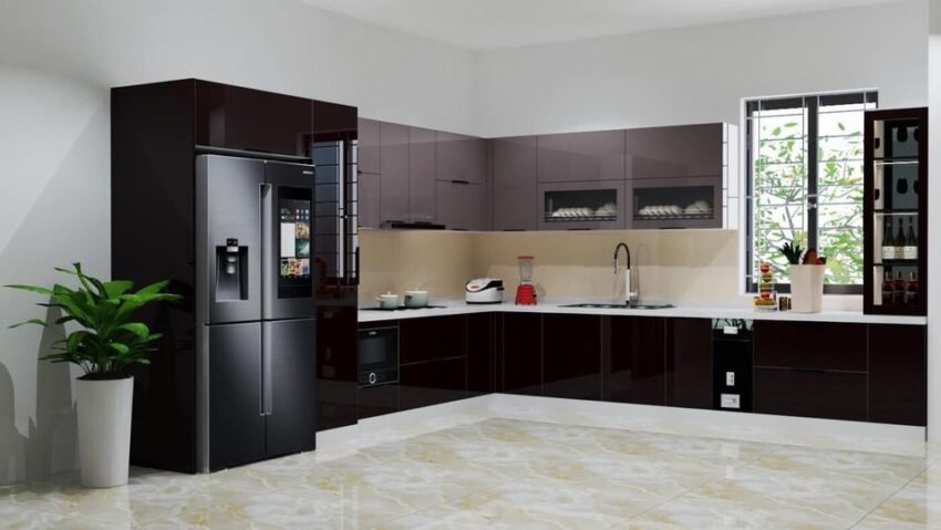 Tủ bếp inox cánh kính cường lực cao cấp