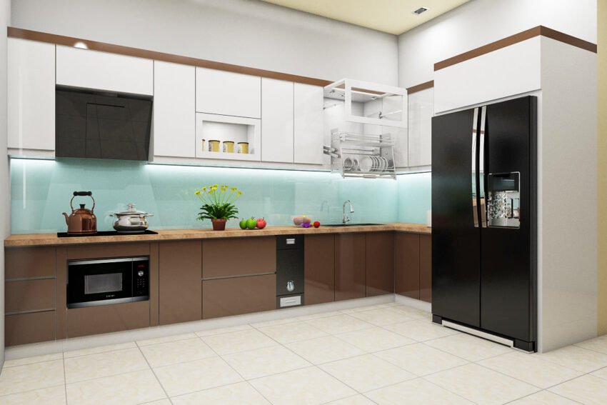Tủ bếp thùng nhựa cánh gỗ MDF phủ Laminate